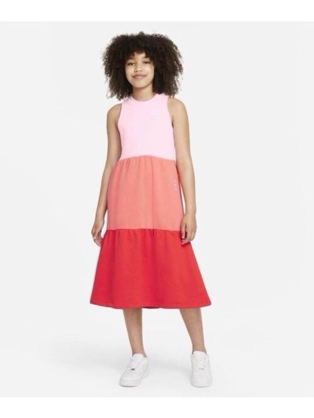 Nike Dress Girls Small Pink Orange Red Color Block Sleeveless Tiered Pockets